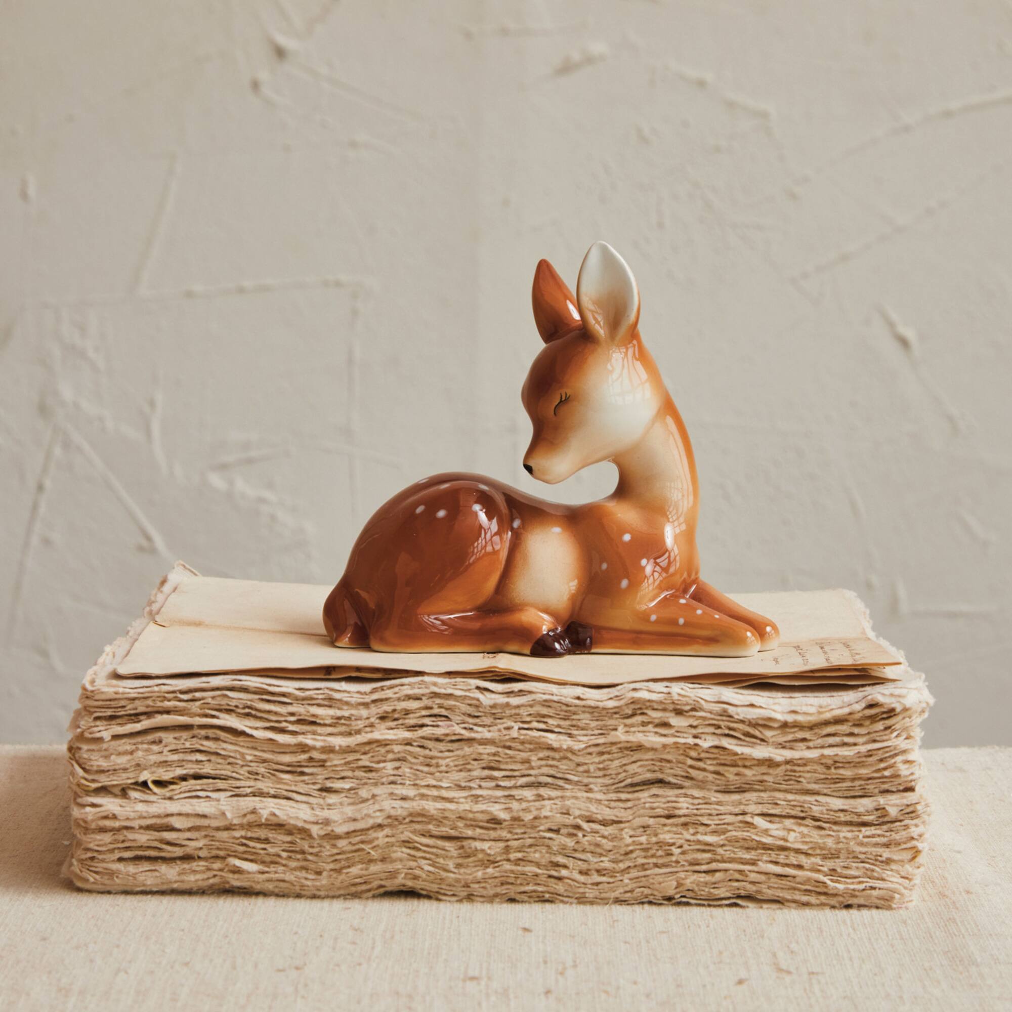 Hello Honey® 4.75" Brown & White Decorative Ceramic Lying Fawn